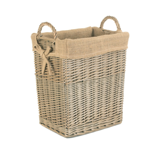 red hamper Small Rectangular Hessian Lined Wicker Log Basket