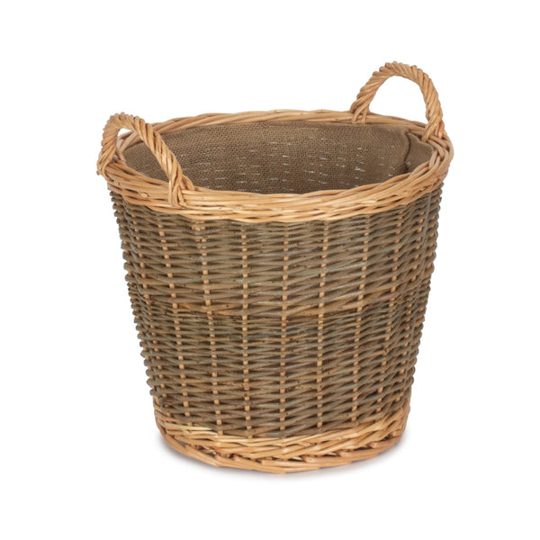 red hamper Small Unpeeled Hessian Lined Wicker Log Basket