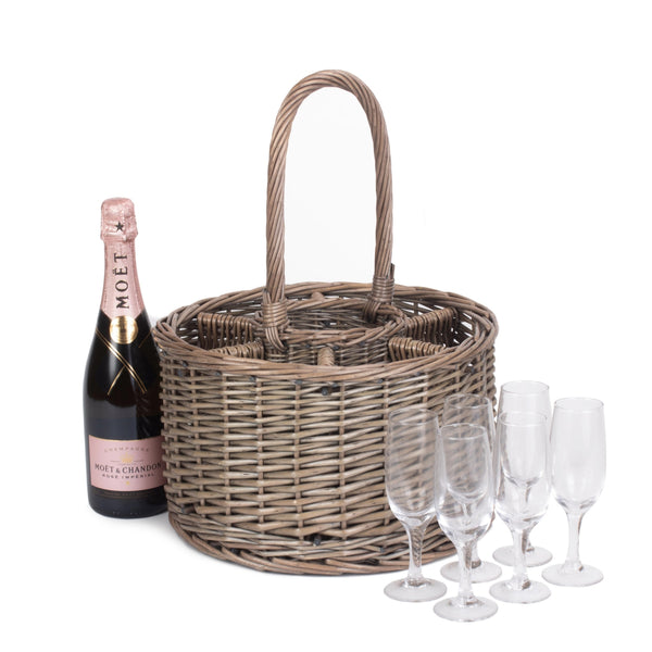 Red Hamper Special Event Wicker Drinks Basket With Glasses