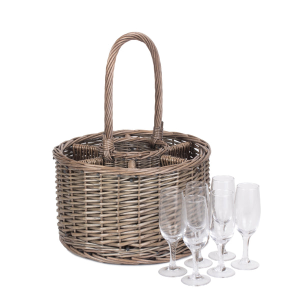 Red Hamper Special Event Wicker Drinks Basket With Glasses
