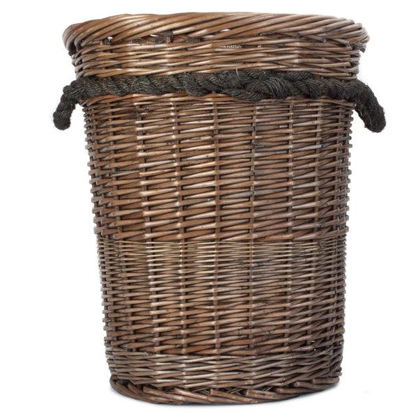 Red Hamper Tall Deluxe Wicker Hessian Lined Rope Handled Log Basket