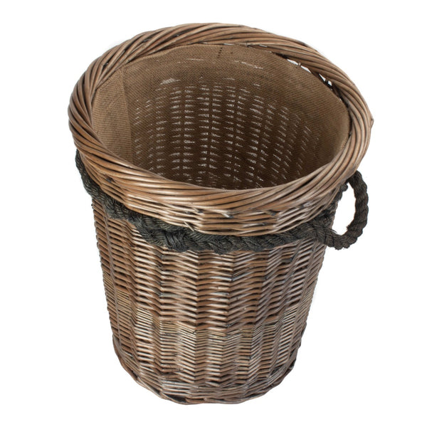 Red Hamper Tall Deluxe Wicker Hessian Lined Rope Handled Log Basket