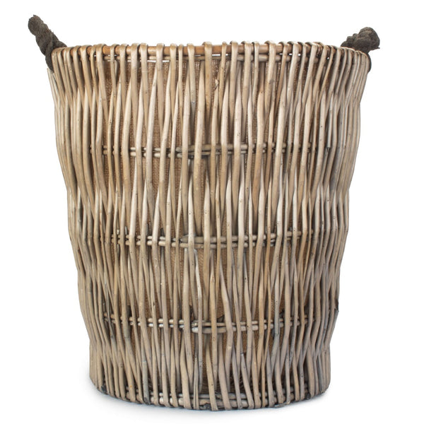 Red Hamper Tall Grey Round Hessian Lined Wicker Log Basket