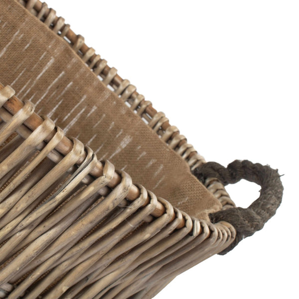 Red Hamper Tall Grey Round Hessian Lined Wicker Log Basket