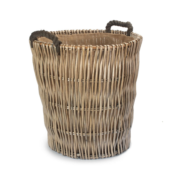 red hamper Tall Grey Round Hessian Lined Wicker Log Basket