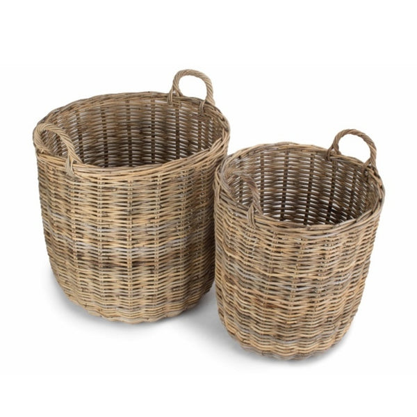 Red Hamper Tall Round Fireside Grey Rattan Log Basket