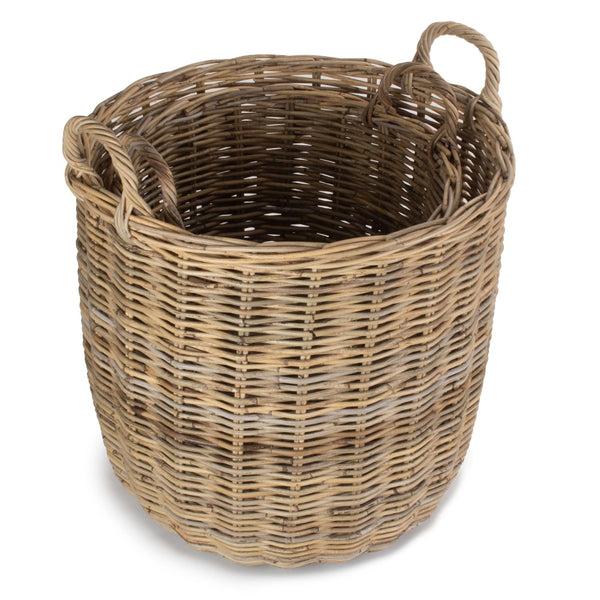 Red Hamper Tall Round Fireside Grey Rattan Log Basket