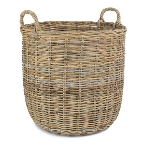 Red Hamper Tall Round Fireside Grey Rattan Log Basket