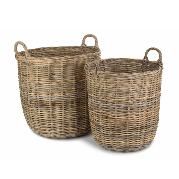 red hamper Tall Round Fireside Grey Rattan Log Basket