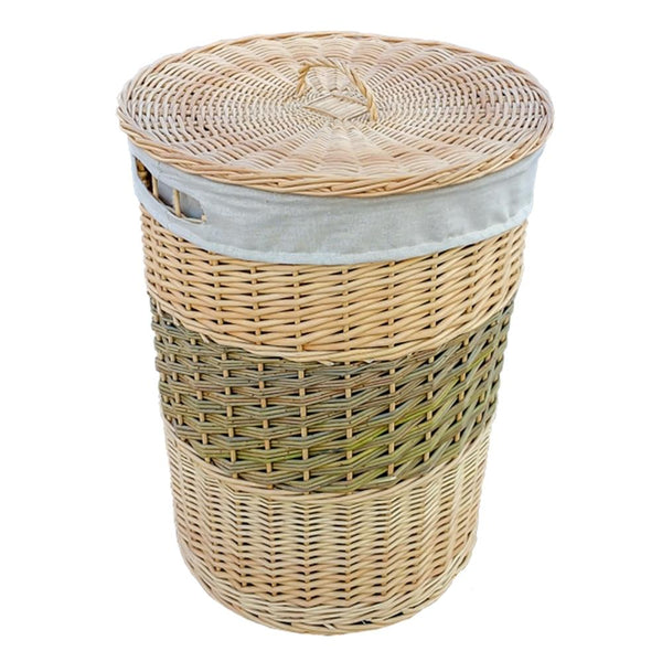 red hamper Two Toned Round Wicker Laundry Basket with Lid
