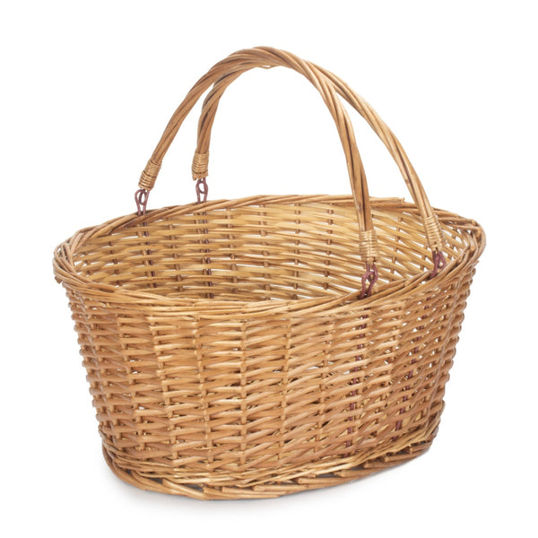 red hamper Unlined Double Steamed Wicker Shopping Basket With Swing Handles