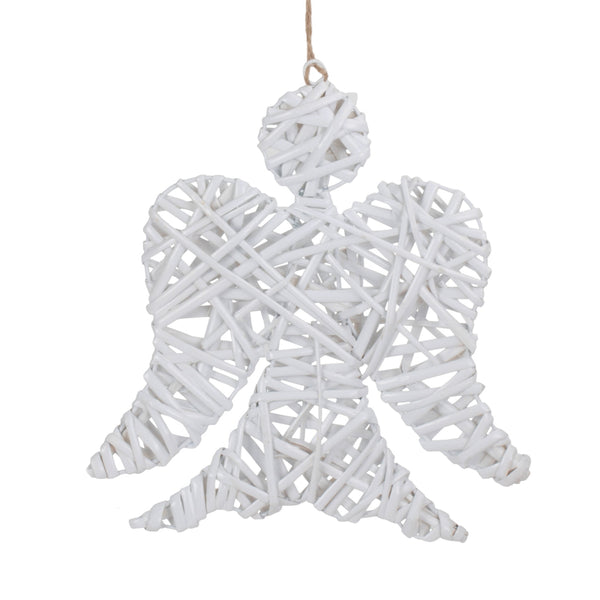 red hamper White Angel Wicker Hanging Christmas Decoration