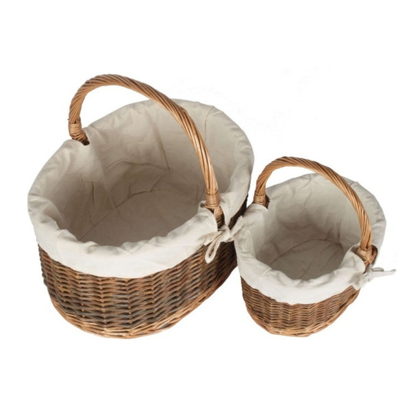 Red Hamper White Cotton Lined Country Oval Wicker Shopping Basket