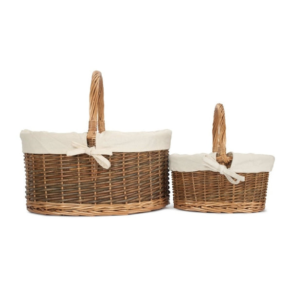Red Hamper White Cotton Lined Country Oval Wicker Shopping Basket