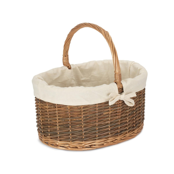 Red Hamper White Cotton Lined Country Oval Wicker Shopping Basket