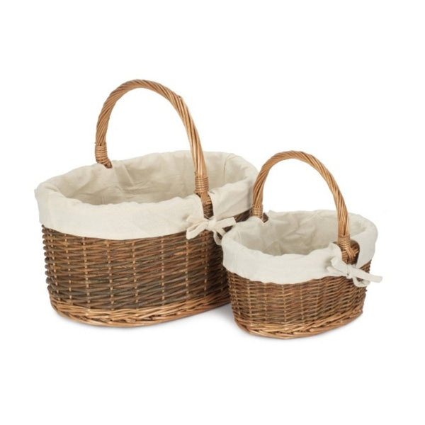 red hamper White Cotton Lined Country Oval Wicker Shopping Basket