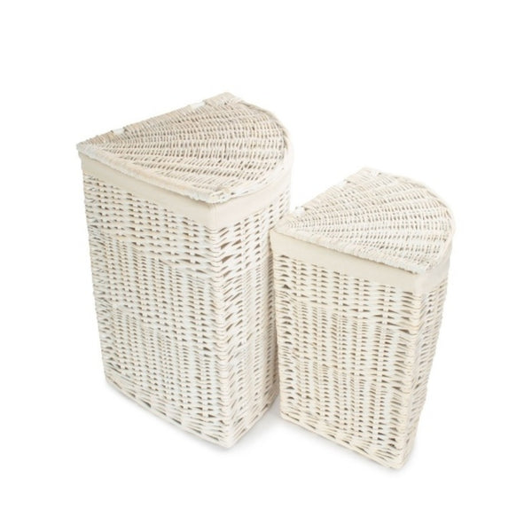 Red Hamper White Wash Corner Cotton Lined Wicker Laundry Basket