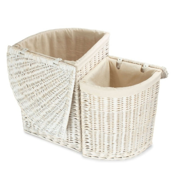 Red Hamper White Wash Corner Cotton Lined Wicker Laundry Basket