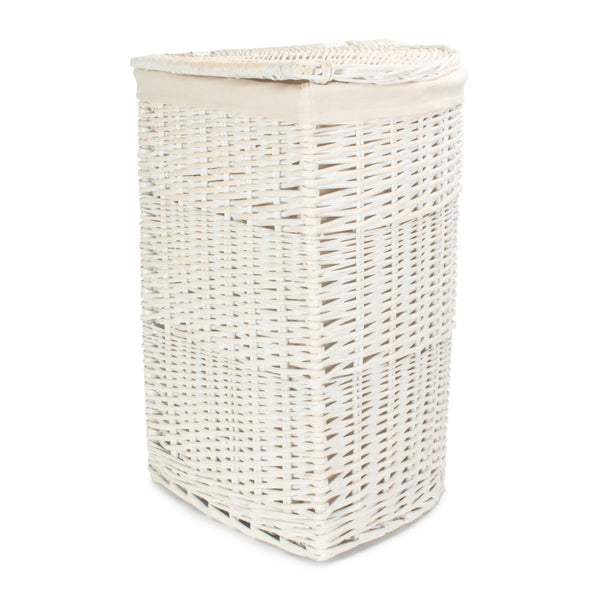 Red Hamper White Wash Corner Cotton Lined Wicker Laundry Basket
