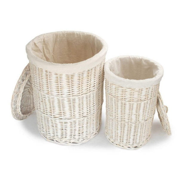 Red Hamper White Wash Round Cotton Lined Wicker Laundry Basket