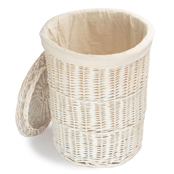 Red Hamper White Wash Round Cotton Lined Wicker Laundry Basket