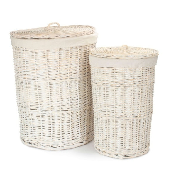 red hamper White Wash Round Cotton Lined Wicker Laundry Basket