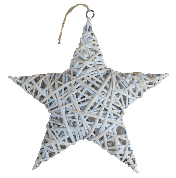 red hamper White Wash Wicker Full Star Christmas Decoration