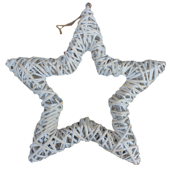red hamper White Wash Wicker Open Star Christmas Decoration