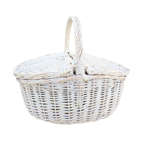 Red Hamper Whitewash Finish Oval Wicker Shopping Basket