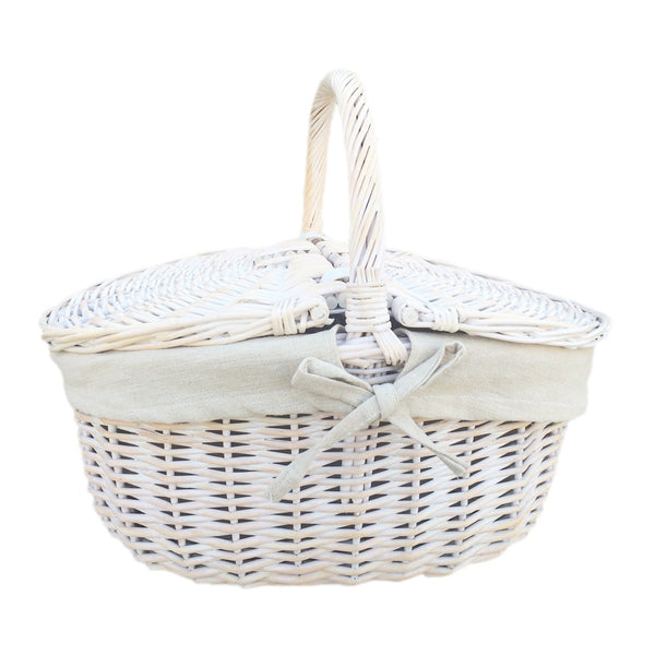 Red Hamper Whitewash Finish Oval Wicker Shopping Basket