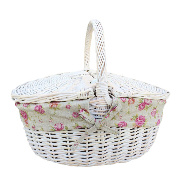 red hamper Whitewash Finish Oval Wicker Shopping Basket