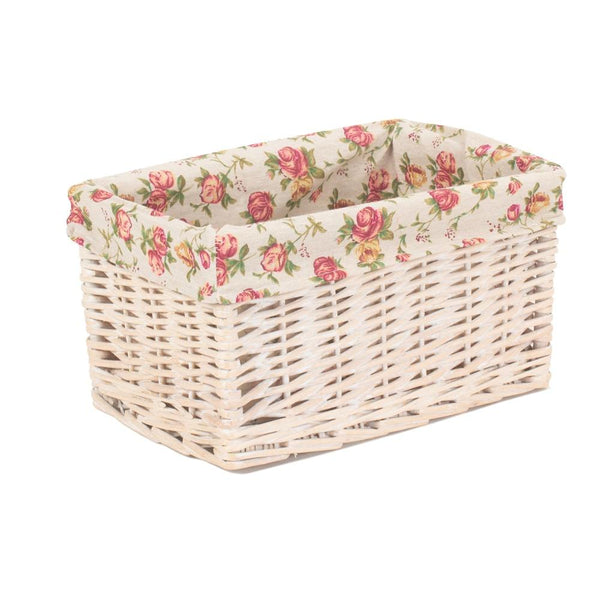 Red Hamper Whitewash Garden Rose Lined Wicker Storage Basket