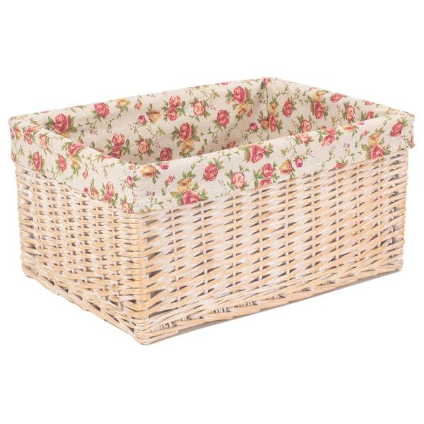 Red Hamper Whitewash Garden Rose Lined Wicker Storage Basket