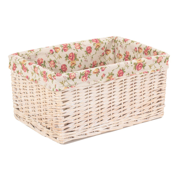 Red Hamper Whitewash Garden Rose Lined Wicker Storage Basket