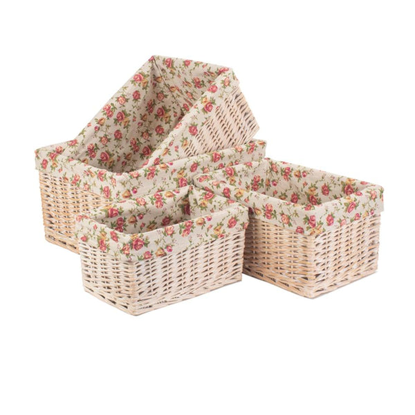 red hamper Whitewash Garden Rose Lined Wicker Storage Basket