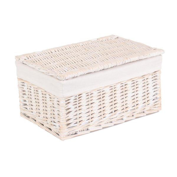 Red Hamper Whitewash Steamed Cotton White Lined Wicker Storage Basket