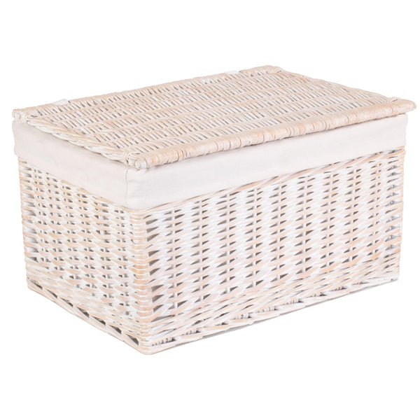 Red Hamper Whitewash Steamed Cotton White Lined Wicker Storage Basket