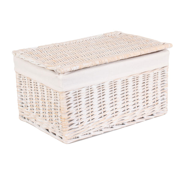 Red Hamper Whitewash Steamed Cotton White Lined Wicker Storage Basket