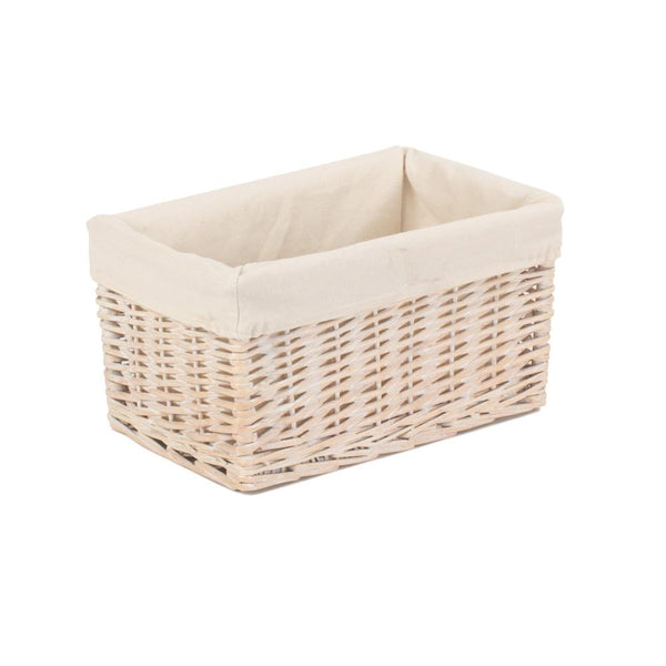 Red Hamper Whitewash White Lined Wicker Storage Basket