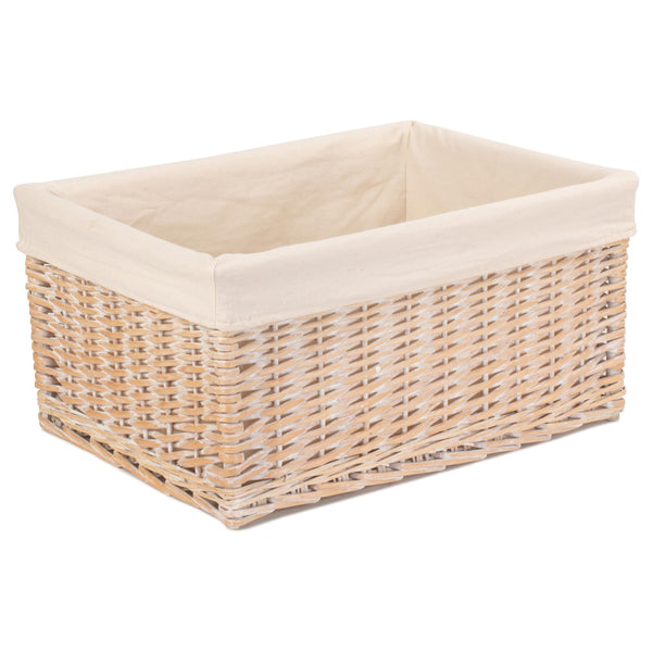 Red Hamper Whitewash White Lined Wicker Storage Basket