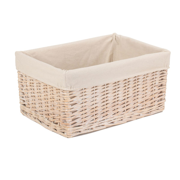 Red Hamper Whitewash White Lined Wicker Storage Basket