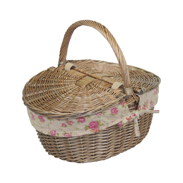 Red Hamper Wicker Antique Grey Finish Oval Picnic Basket