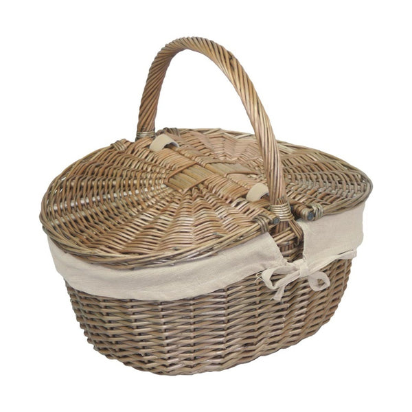 Red Hamper Wicker Antique Grey Finish Oval Picnic Basket