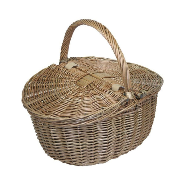 red hamper Wicker Antique Grey Finish Oval Picnic Basket