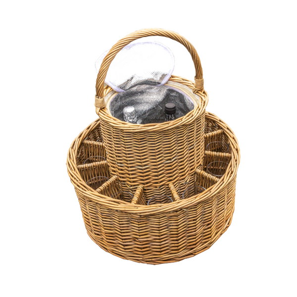 red hamper Wicker Celebration Drinks Basket with Fitted Cooler and Glasses