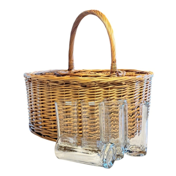 red hamper Wicker Deluxe Celebration Drinks Basket with Straight Glasses