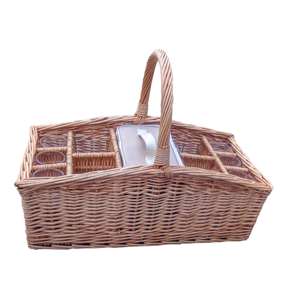 red hamper Wicker Drinks Basket Carrier with Cool Bag