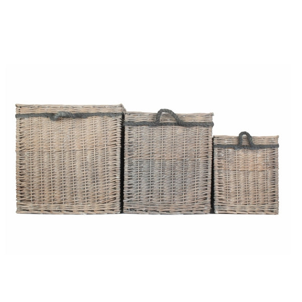 Red Hamper Wicker Grey Wash Square Hessian Lined Log Basket