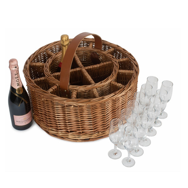 Red Hamper Wicker Light Steamed Garden Party Basket With Glasses