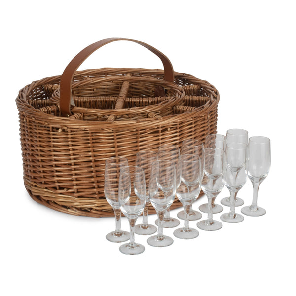 red hamper Wicker Light Steamed Garden Party Basket with Glasses